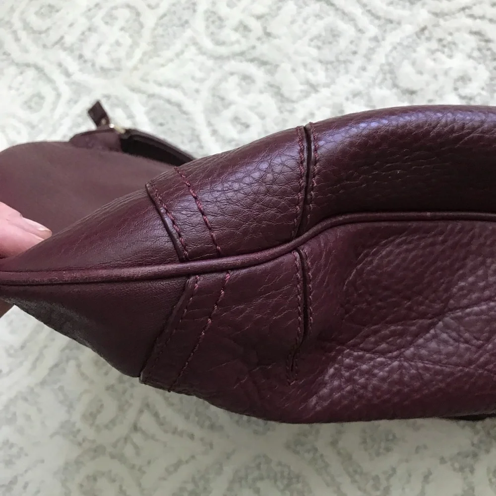Cole Haan Burgundy Oxblood Pebbled Leather Zip Pocket Hobo Bag